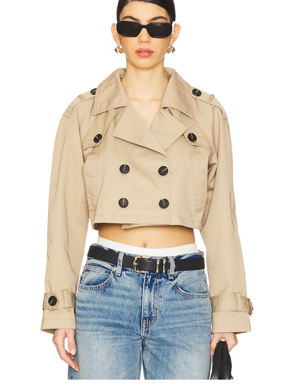 Cropped Khaki Trench Jacket - Women's